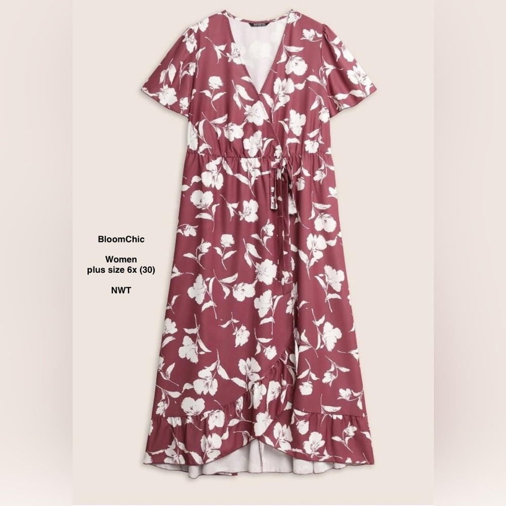 BloomChic Ruffle midi Dress pink & white floral print women plus Size 6x, 30 NWT